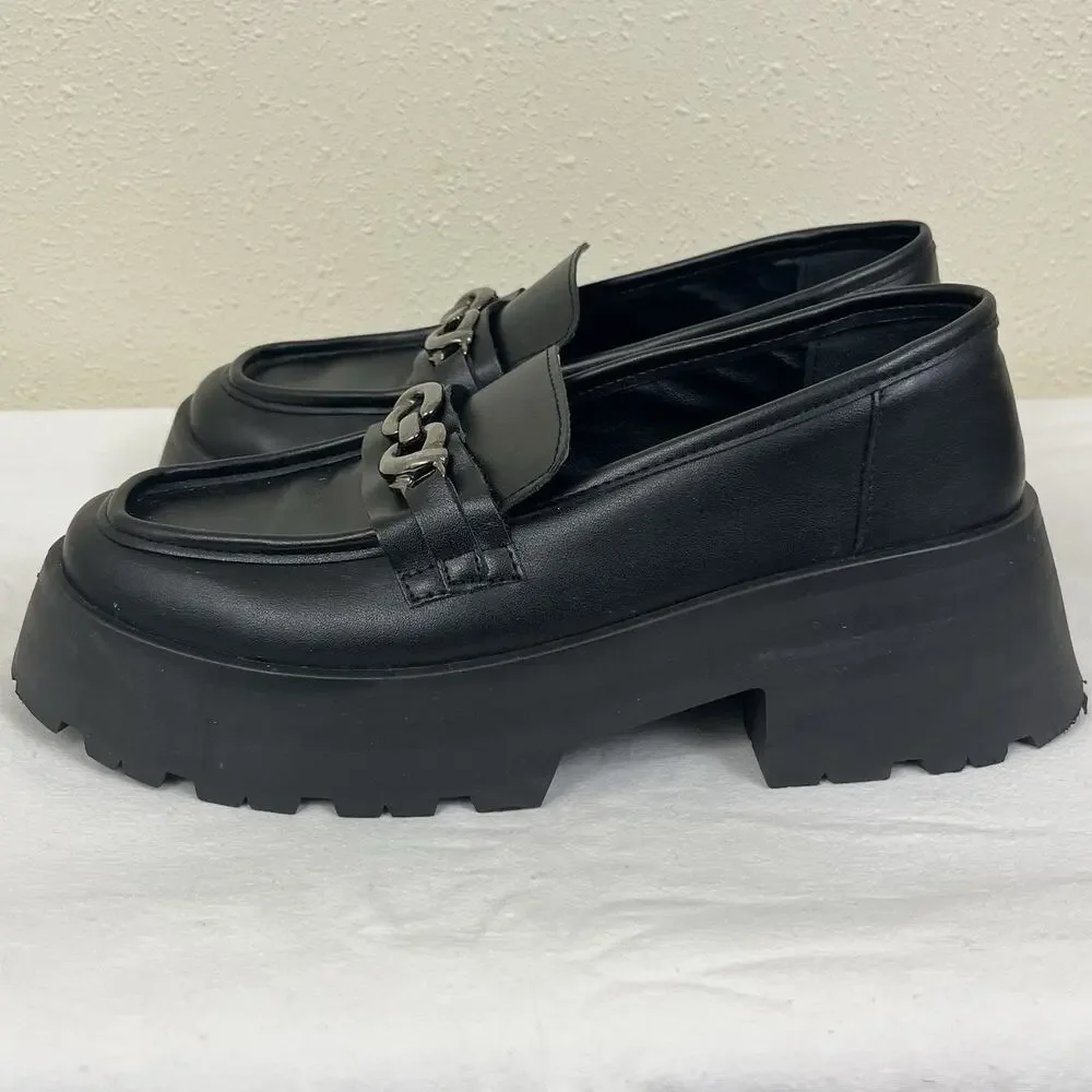 Asos Design Chunky Lug Slip On Loafers Womens Size 11 Black Leather Italy Made